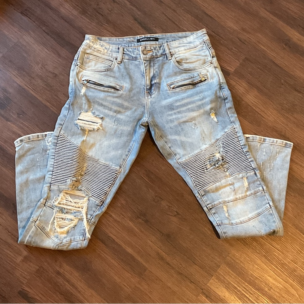 Chill Denim Men's Light Blue Distressed Skinny Jeans